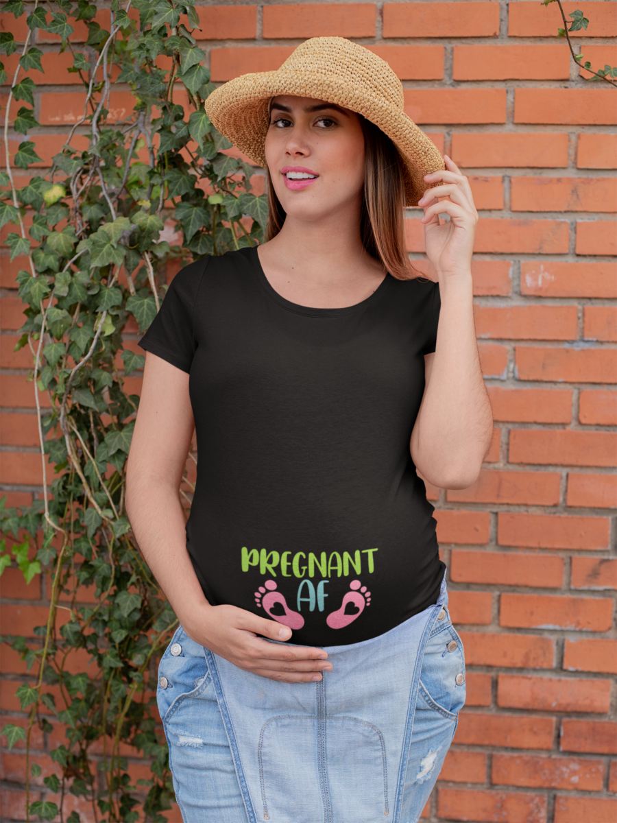 Pregnant AF Maternity T Shirt Dress – Bold amp Playful Cotton Pregnancy Tee black dheethbyanature.com - Dheeth By Nature