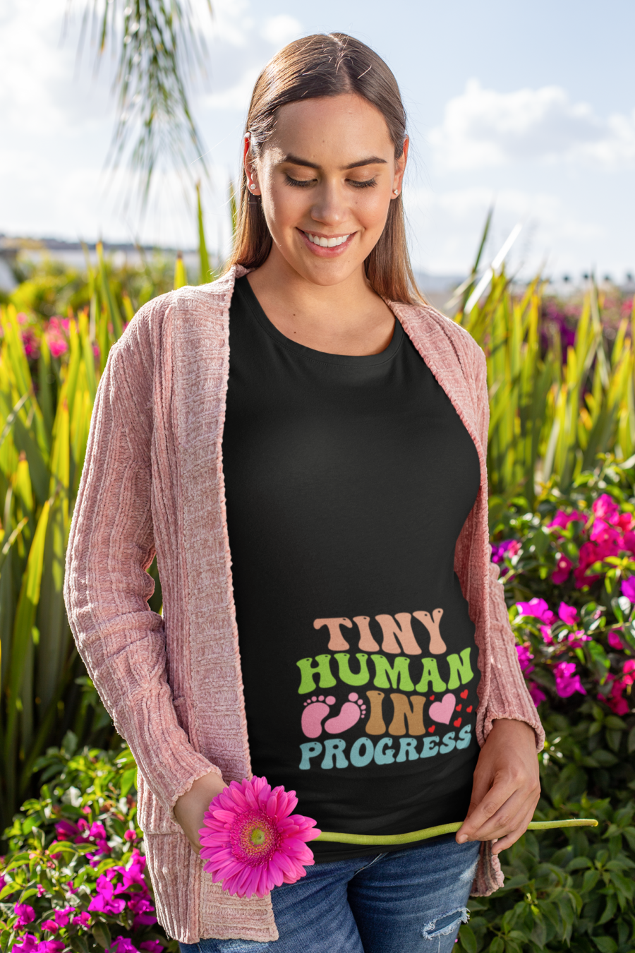 Tiny Human In Progress black Maternity T Shirt Dress .png - Dheeth By Nature