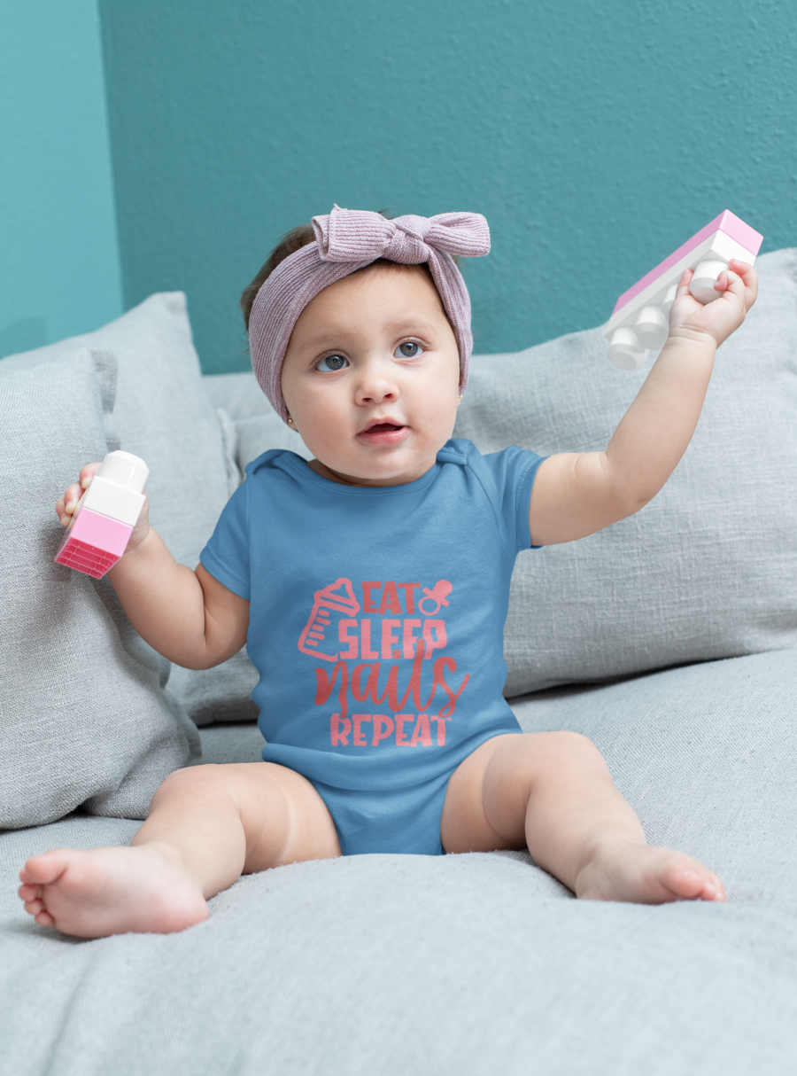 eat sleep nails repeast orchid blue dheethbynature baby roamper onsie - Dheeth By Nature