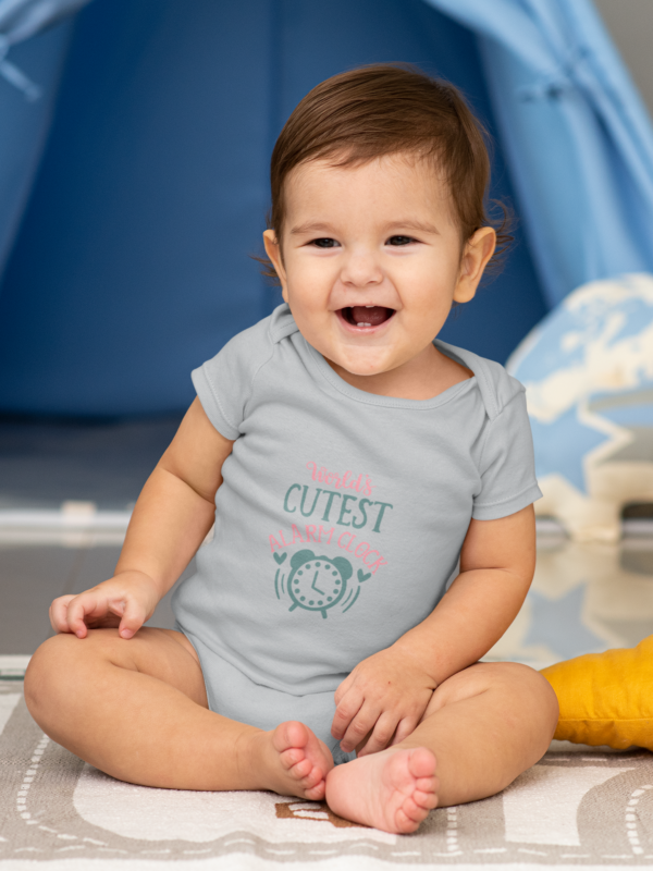 worlds cutetst alarm clock grey dheethbynature baby roamper onsie - Dheeth By Nature