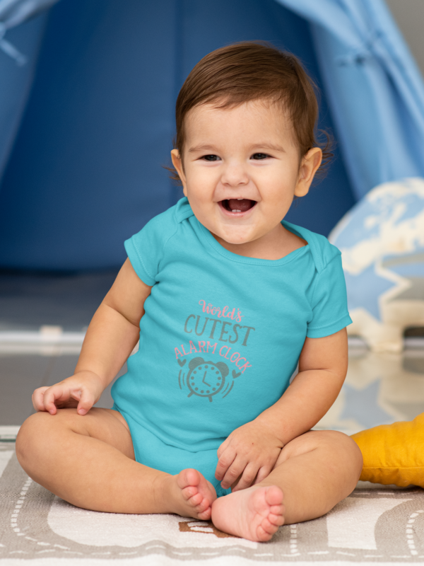 worlds cutetst alarm clock skyblue dheethbynature baby roamper onsie - Dheeth By Nature